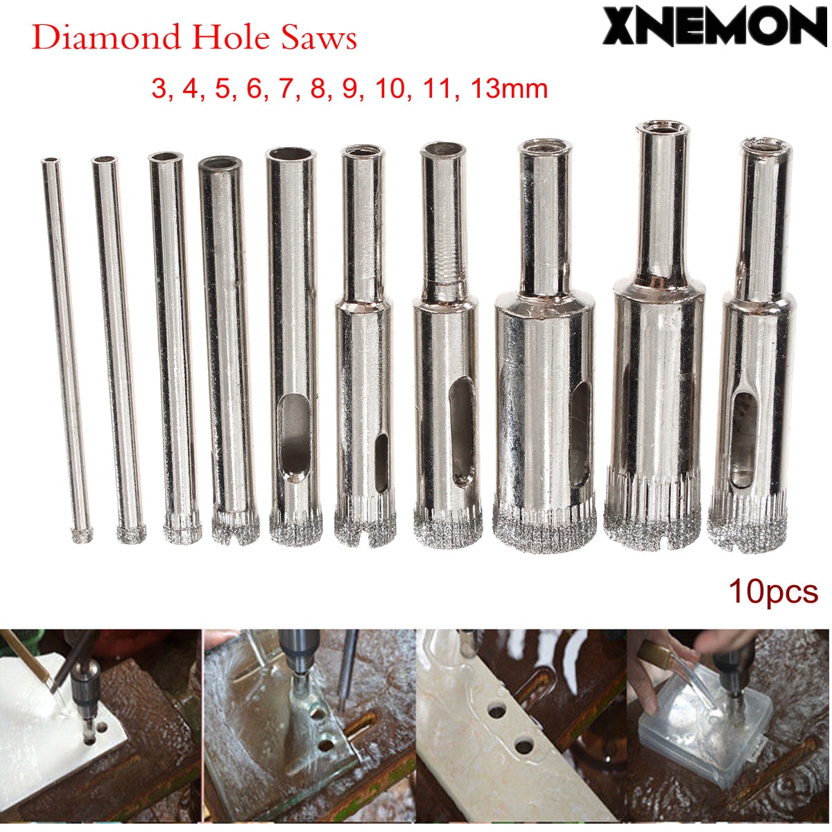 XNEMON 10pcs / set ̾Ƹ   3mm-13mm Ÿ  ڱ  븮 帱 Ʈ 3 4 5 6 7 8 9 10 11 13mm/XNEMON 10pcs/set Diamond Hole Saw 3mm-13mm Tile Ceramic Po